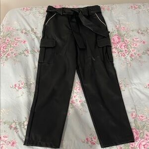 Stylish Black Cargo Pants with Belt pleather pants